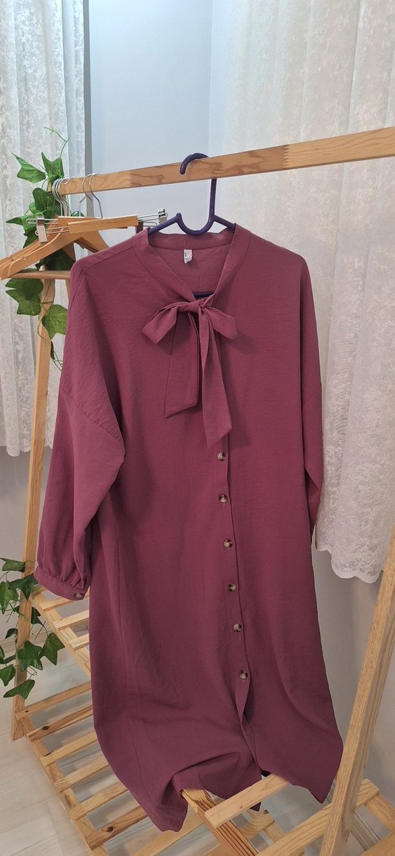 Mor Düğmeli Uzun Kollu Salaş Tunik - Görsel 2