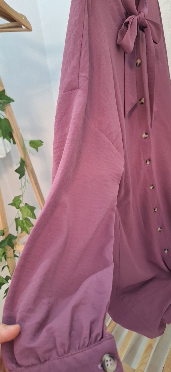 Mor Düğmeli Uzun Kollu Salaş Tunik - Görsel 5