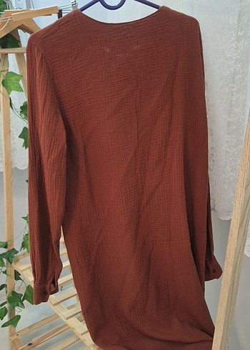 Uzun Kollu Fermuarlı Keten Tunik - Görsel 5