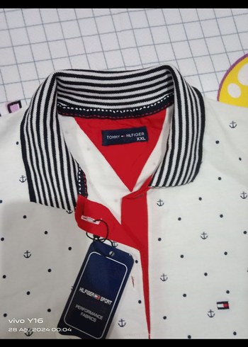 Tommy Hilfiger Beyaz Desenli Polo Tişört