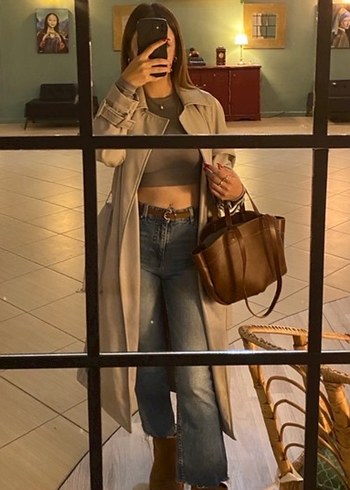 Bej Deri Midi Trençkot - Görsel 2