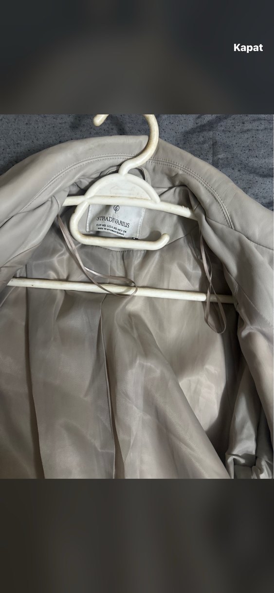 Bej Deri Midi Trençkot - Görsel 5