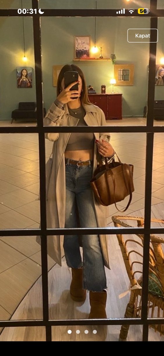 Bej Deri Midi Trençkot - Görsel 2