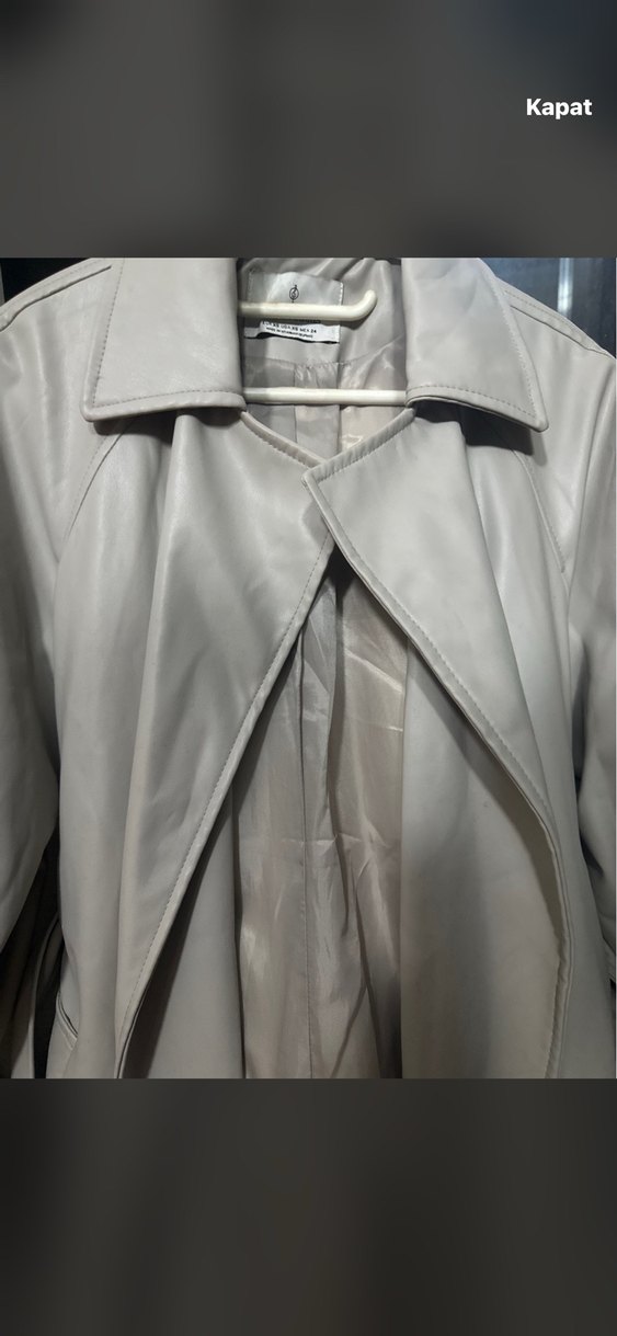 Bej Deri Midi Trençkot - Görsel 4