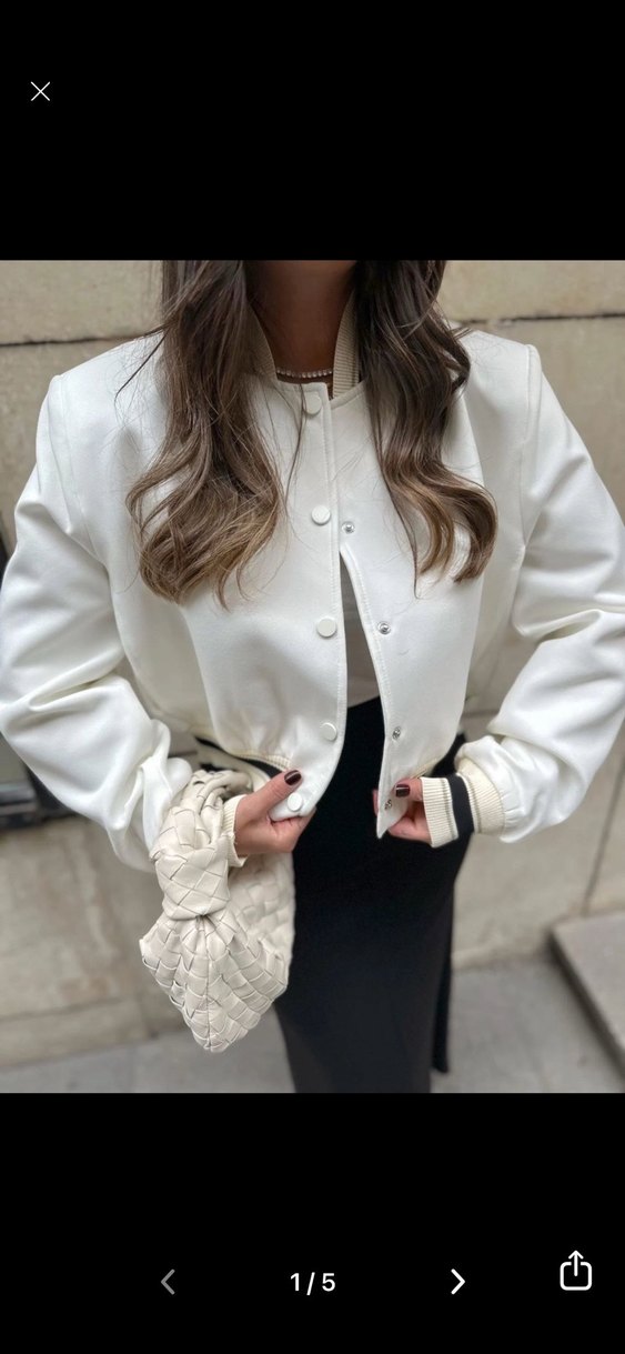 Düğmeli Beyaz bomber - Görsel 3