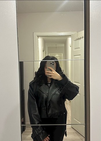 Zara Siyah Kemerli Deri Ceket - Görsel 8