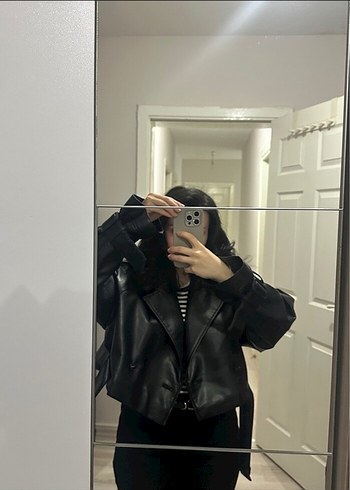 Zara Siyah Kemerli Deri Ceket - Görsel 7