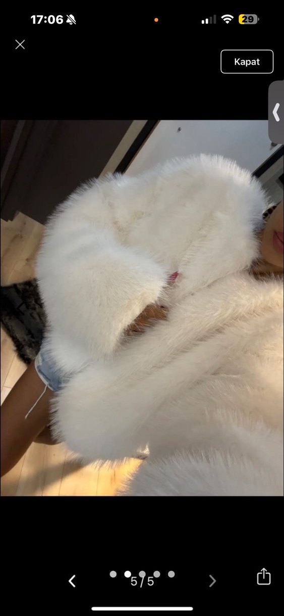 Beyaz Kadın Suni Kürk Ceket - Görsel 3