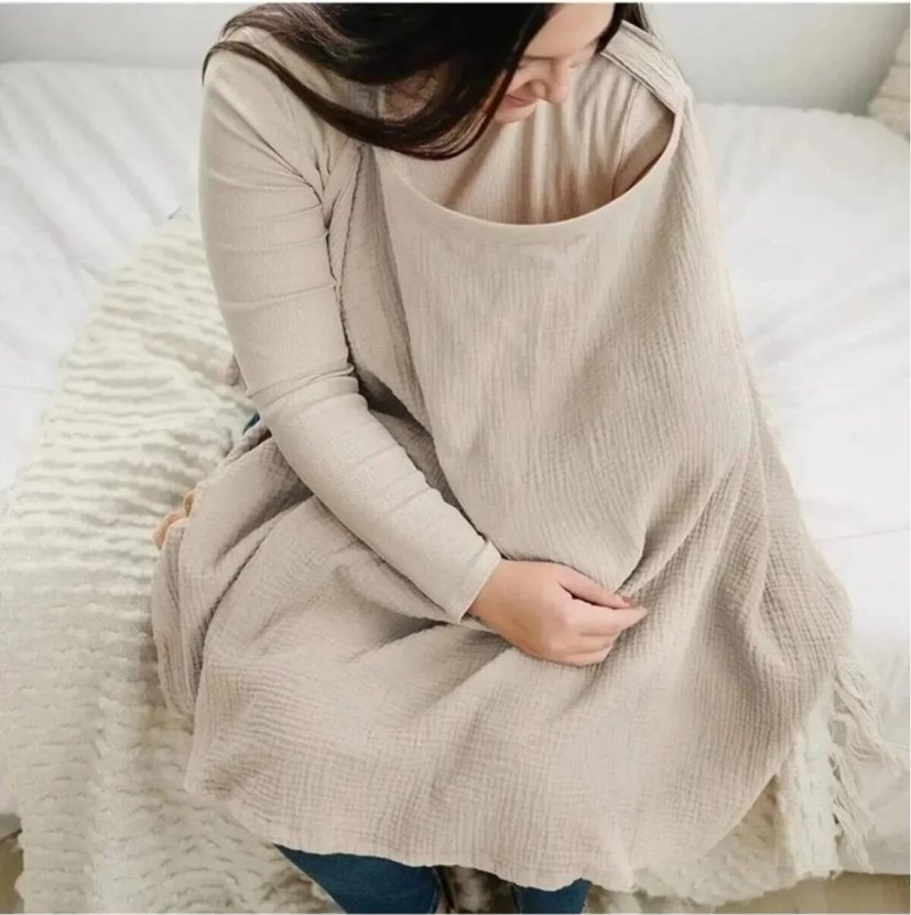 Bej Bebek Emzirme Kanguru Örtüsü - Görsel 2