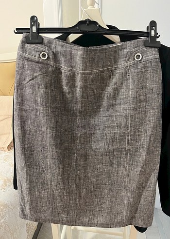 Düğmeli Gri Keten Kadın Pantolon - Görsel 3