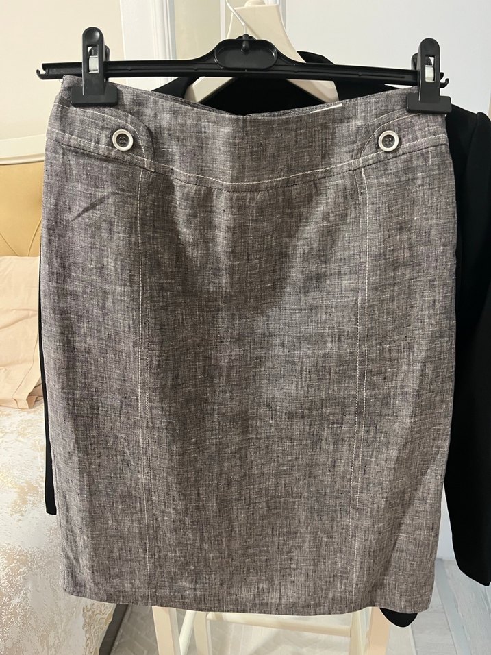 Düğmeli Gri Keten Kadın Pantolon - Görsel 2