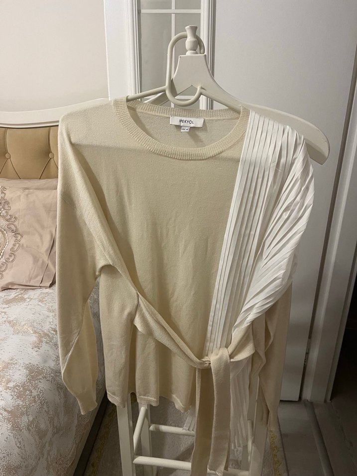 Kadın Beyaz Keten Salaş Bohem Triko - Görsel 4