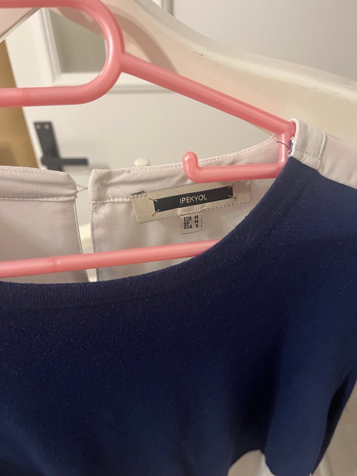 Uzun Kollu, lacivert Beyaz Pilili Salaş Bluz - Görsel 2