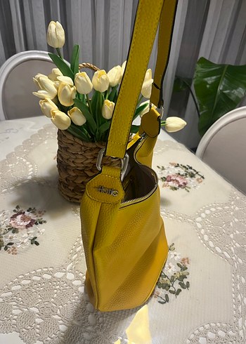 Sarı Deri Fermuarlı Kadın Çantası - Görsel 3