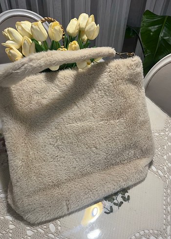 Kürk Detaylı Bej Nakışlı Bohem Kadın Çanta - Görsel 3