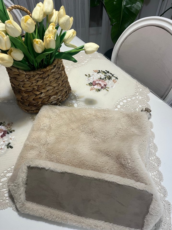 Kürk Detaylı Bej Nakışlı Bohem Kadın Çanta - Görsel 2