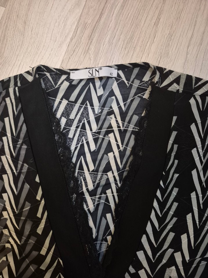 Uzun Siyah Zebra Desenli Kadın elbise - Görsel 2