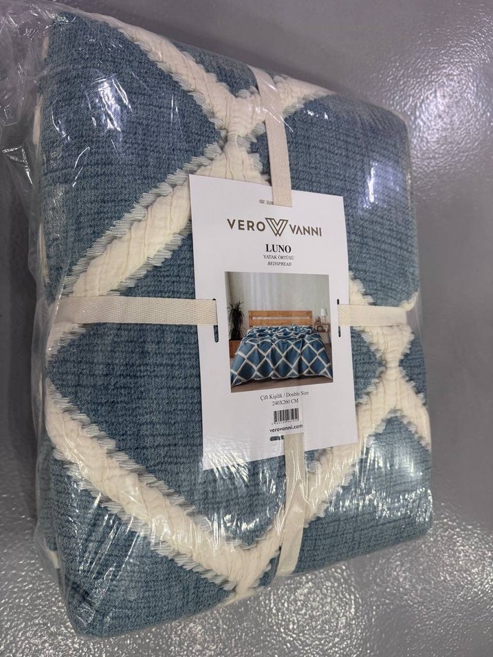 VERO VANNI LUNO MÜSLİN YATAK ÖRTÜSÜ 240*260 CM MAVİ - Görsel 3