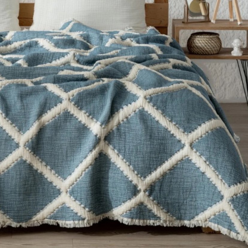 VERO VANNI LUNO MÜSLİN YATAK ÖRTÜSÜ 240*260 CM MAVİ - Görsel 2