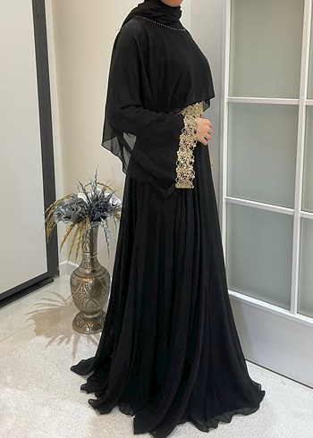 Nakışlı Siyah Uzun Abiye Elbise - Görsel 2