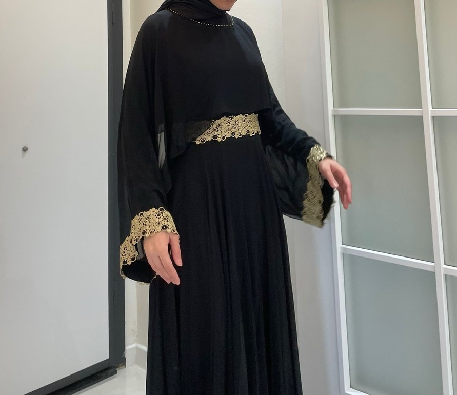 Nakışlı Siyah Uzun Abiye Elbise - Görsel 3