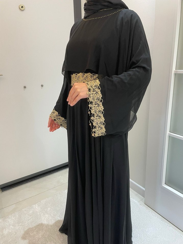 Nakışlı Siyah Uzun Abiye Elbise - Görsel 4