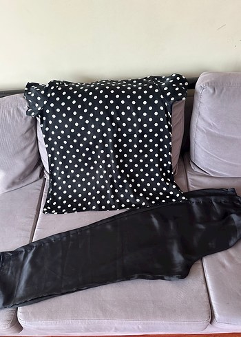 LCW puantiyeli siyah saten pijama takımı XL - Görsel 3