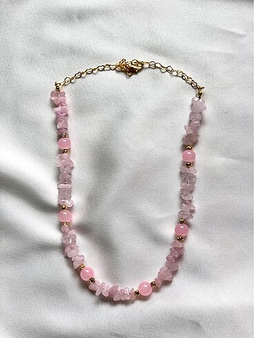 Tasarımcı Pembe doğal taşlı kolye