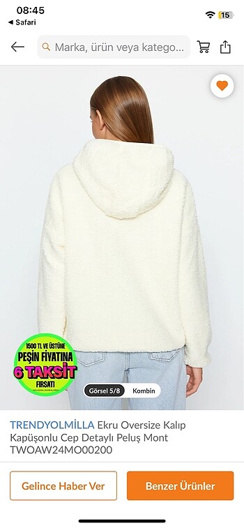 Trendyol & Milla trendyolmilla ekru oversize peluş mont