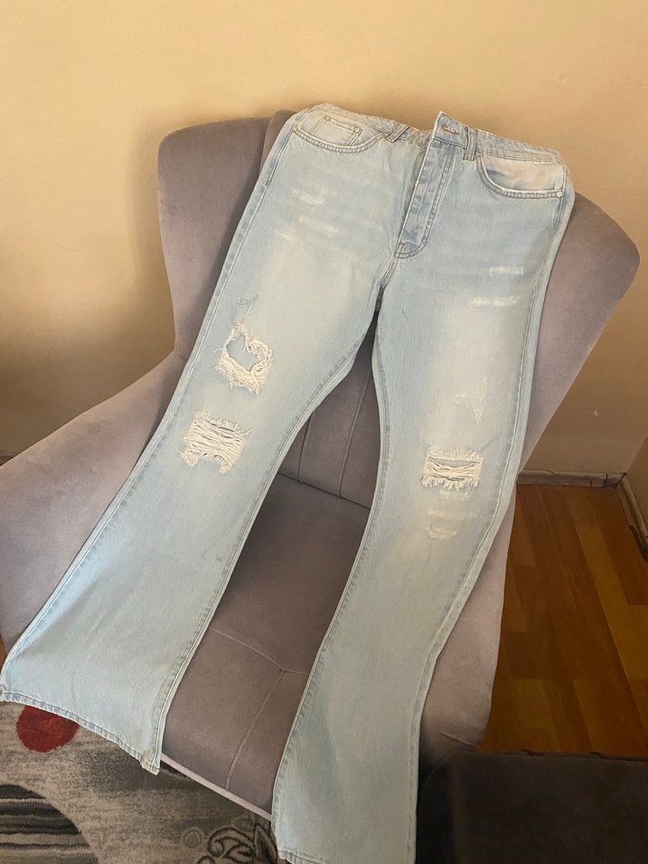 Gri Midi Boy Salaş Kadın Kot Pantolon - Görsel 3