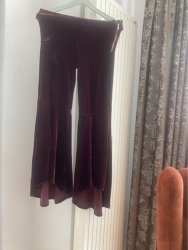 s Beden bordo Renk Beli hem lastikli hem fermuarlı kadife pantolon