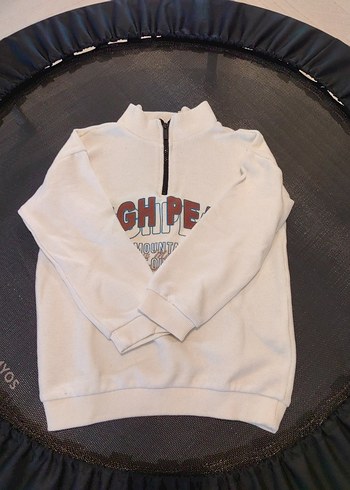 7 Yaş Beden beyaz Renk Koton Erkek Çocuk Yarım Fermuarlı Yüksek Yakalı Sweatshirt