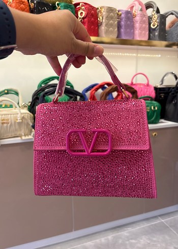 Valentino Pembe Payetli Kadın Süet Çanta