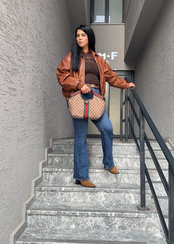 Gucci Monogramli Kahverengi Omuz Cantasi