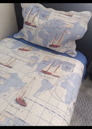 Lacivert Baskılı Tek Kişilik Yatak Örtüsü - Görsel 2