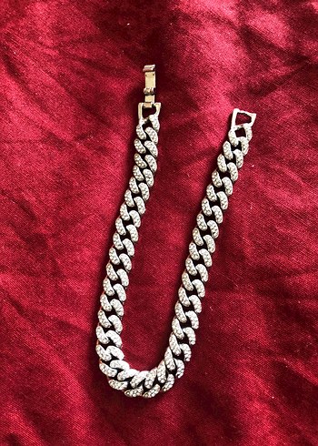 Parlak Taşlı Altın Renk Zincir bileklik - Görsel 2