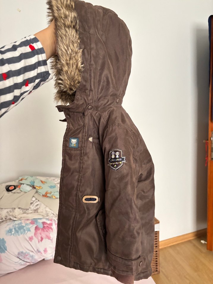 Kürklü Kapüşonlu Kahverengi Erkek Çocuk Mont - Görsel 5