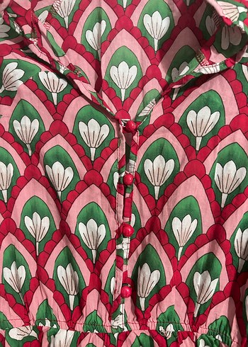 Çok Renkli Bohem Desenli Düğmeli elbise - Görsel 2