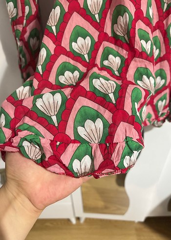 Çok Renkli Bohem Desenli Düğmeli elbise - Görsel 3