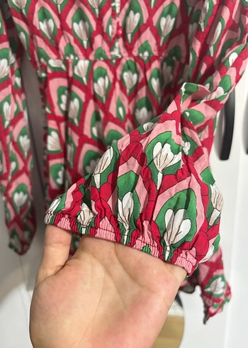 Çok Renkli Bohem Desenli Düğmeli elbise - Görsel 4