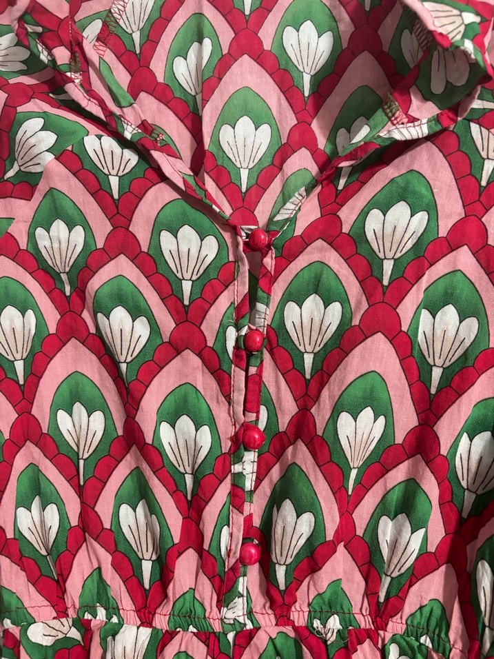 Çok Renkli Bohem Desenli Düğmeli elbise - Görsel 2