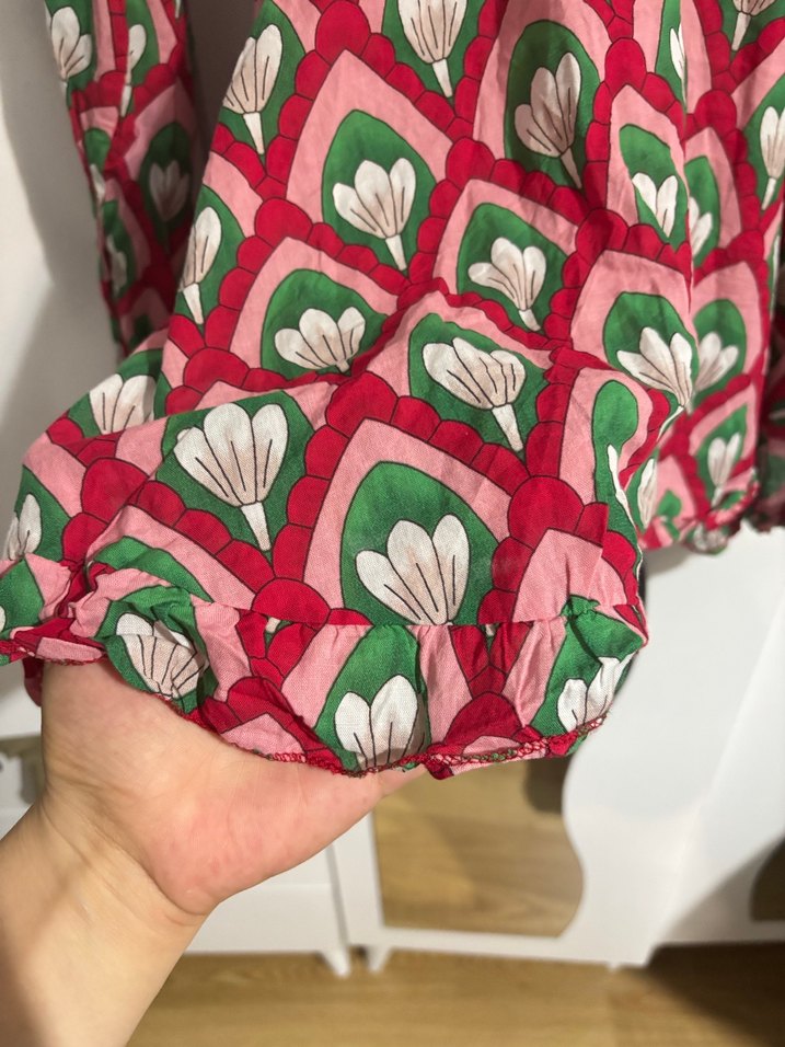 Çok Renkli Bohem Desenli Düğmeli elbise - Görsel 3