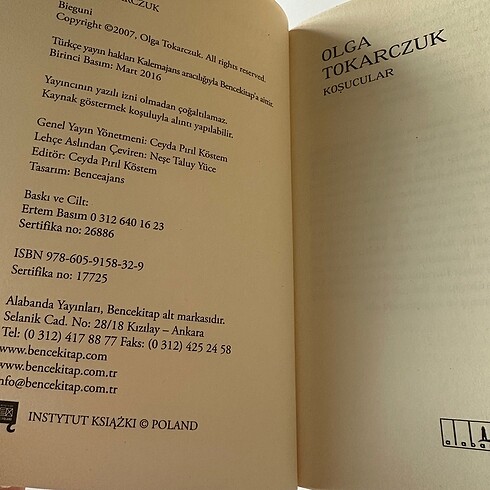  Beden Renk Olga Tokarczuk (1. Baskı) Koşucular