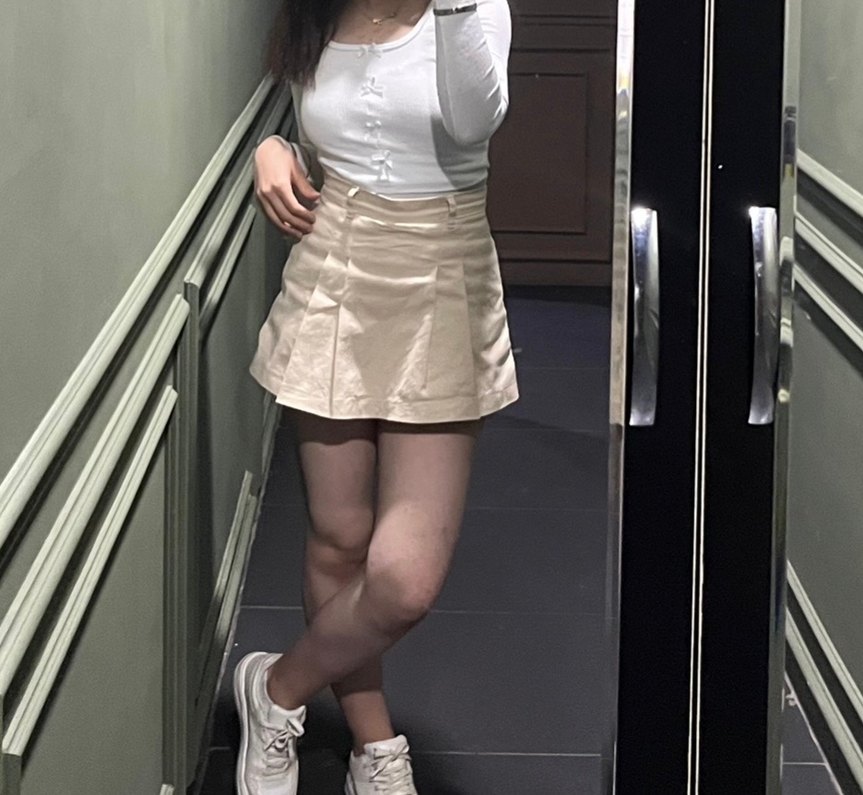 Bej Kemerli Mini Etek - Görsel 2