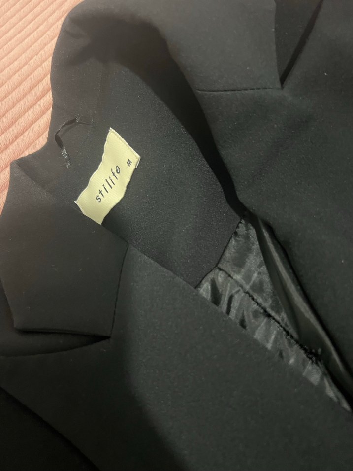 Düğmeli Siyah Uzun Kadın Blazer Ceket - Görsel 3