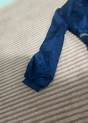 Uzun Kollu Parlak Lacivert Kadın Abiye Elbise - Görsel 3