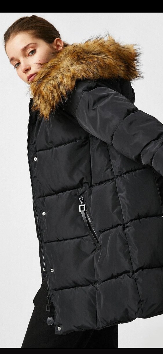 Kürk Detaylı Siyah Midi Kışlık Kadın Mont - Görsel 3