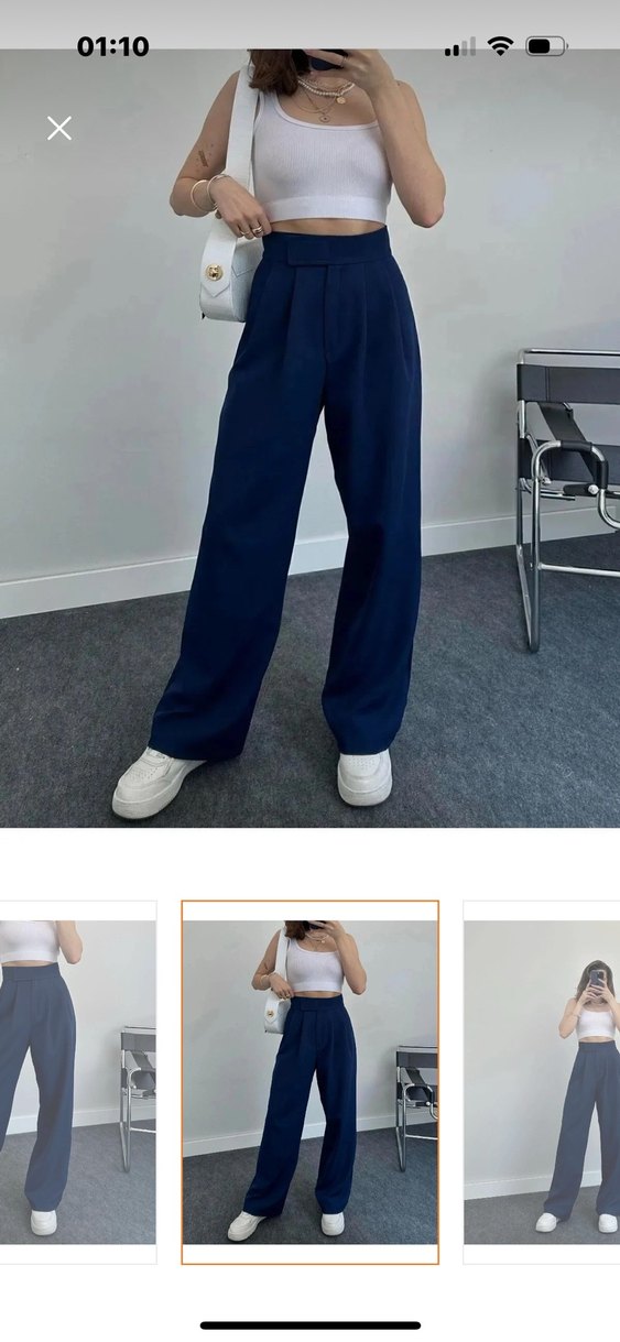 Kadın Lacivert Midi Bol Kesim Denim Pantolon - Görsel 2