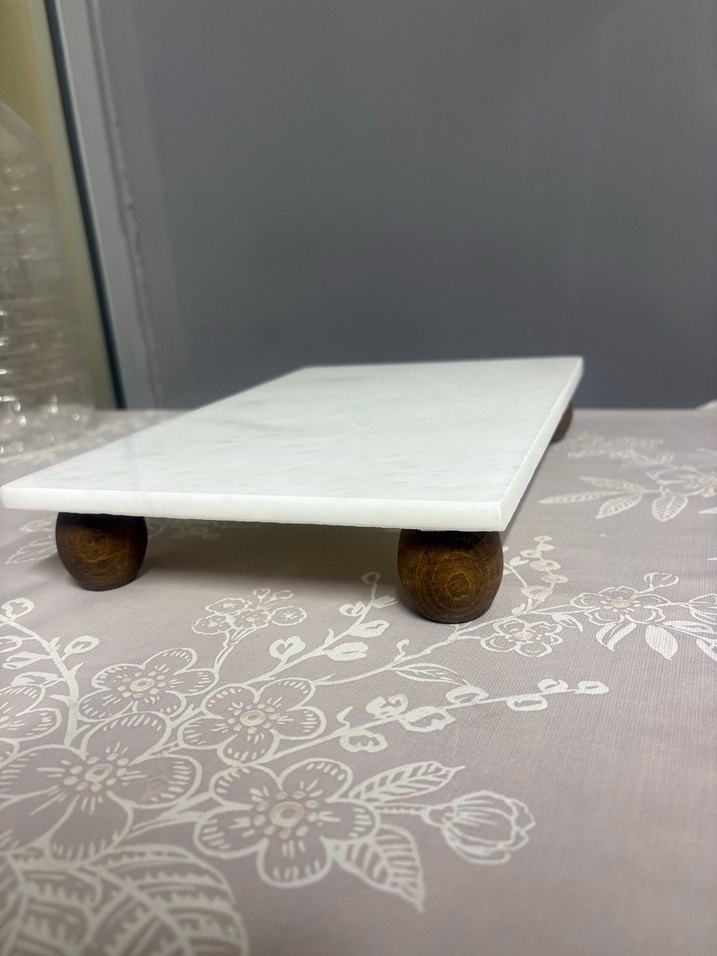 BELLA MASİON Ahşap Ayaklı Beyaz Mermer Sunum Tahtası - Görsel 2
