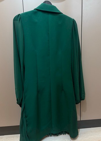 Kadın Yeşil Piliseli Uzun Ceket Elbise - Görsel 5